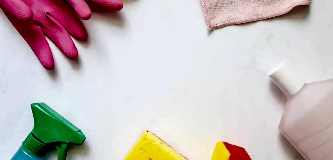 cleaning supplies 1140x548 1 WHAT TO DO BEFORE YOU BOOK A PERTH CLEANER 1 cleaning supplies on a benchtop