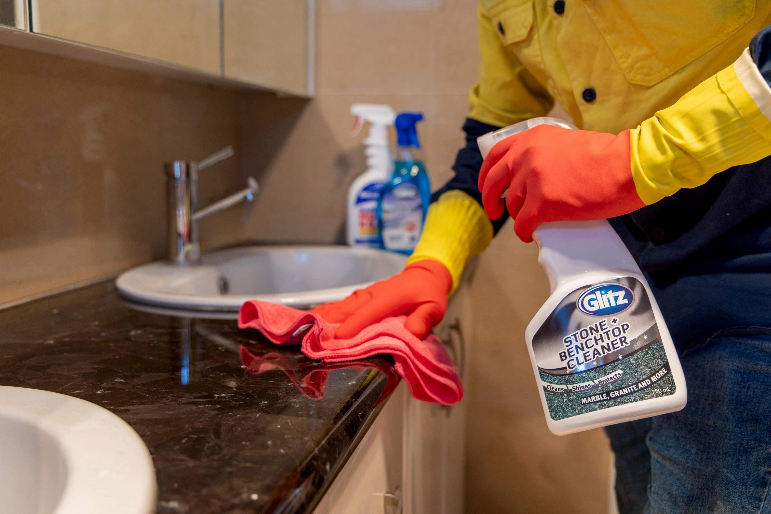R6 3948 scaled Hiring Vacate Cleaners to Ensure Your Get Your Bond Back 1 Perth cleaner scrubbing a laundry benchtop
